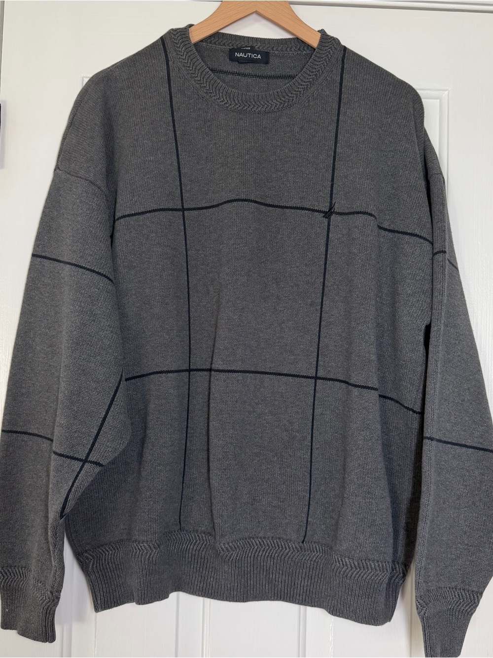 Nautica Gray Textured Crewneck Sweater XXL 100% Cotton Vintage 90s Minimalist